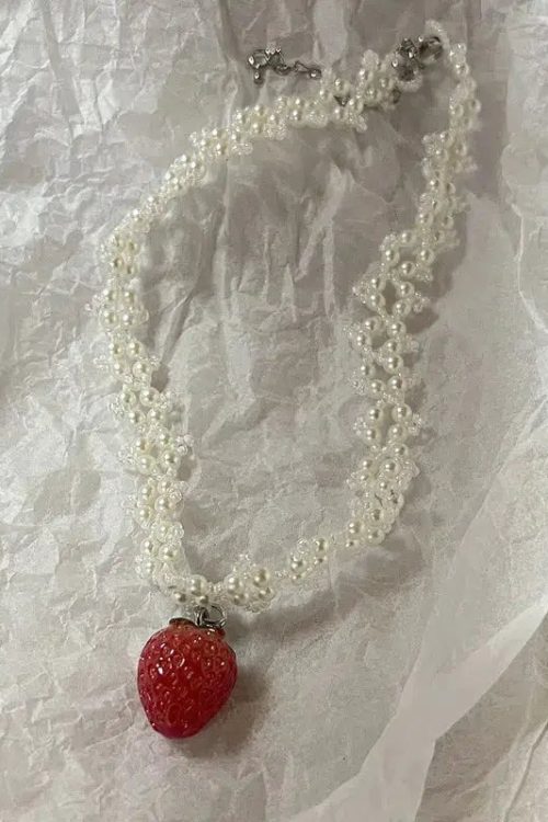 Statement Coquette Strawberry Pearl Beaded Necklace for Statement Coquette Strawberry Pearl Beaded Necklace
