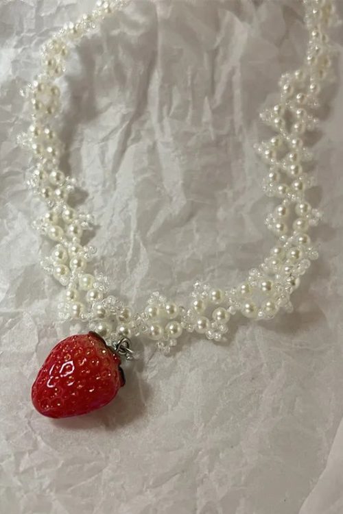 Statement Coquette Strawberry Pearl Beaded Necklace for Statement Coquette Strawberry Pearl Beaded Necklace