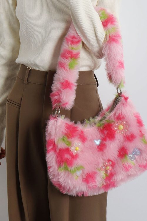 Statement Cute Pink Tie Dye Faux Fur Shoulder Bags for Statement Cute Pink Tie Dye Faux Fur Shoulder Bags
