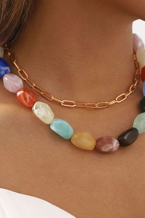 Statement Fashion Rainbow Alloy Resin Beading Double Layer Graduated Bead Necklace for Statement Fashion Rainbow Alloy Resin Beading Double Layer Graduated Bead Necklace