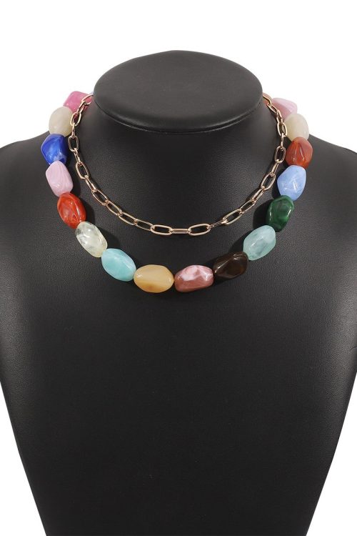 Statement Fashion Rainbow Alloy Resin Beading Double Layer Graduated Bead Necklace for Statement Fashion Rainbow Alloy Resin Beading Double Layer Graduated Bead Necklace