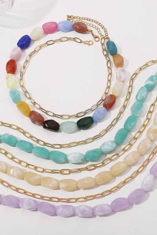 Statement Fashion Rainbow Alloy Resin Beading Double Layer Graduated Bead Necklace for Statement Fashion Rainbow Alloy Resin Beading Double Layer Graduated Bead Necklace