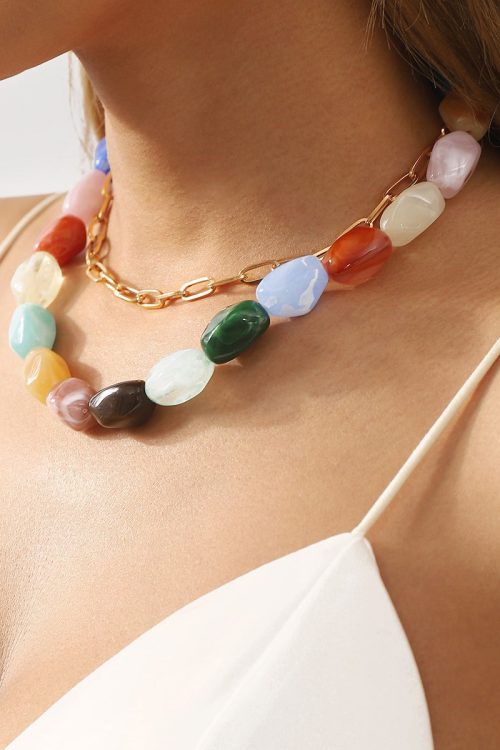 Statement Fashion Rainbow Alloy Resin Beading Double Layer Graduated Bead Necklace for Statement Fashion Rainbow Alloy Resin Beading Double Layer Graduated Bead Necklace