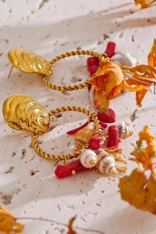 Statement Seashell Beaded Hoop Earrings for Statement Seashell Beaded Hoop Earrings