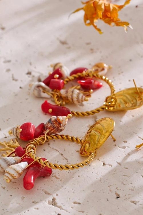 Statement Seashell Beaded Hoop Earrings for Statement Seashell Beaded Hoop Earrings