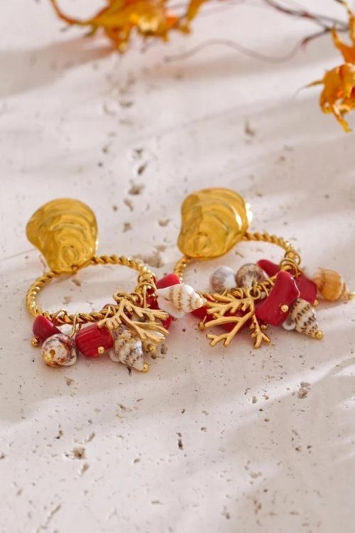 Statement Seashell Beaded Hoop Earrings for Statement Seashell Beaded Hoop Earrings