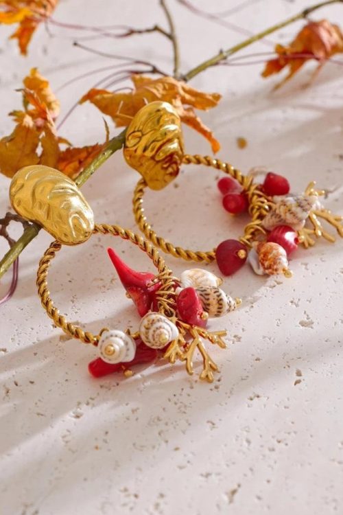 Statement Seashell Beaded Hoop Earrings for Statement Seashell Beaded Hoop Earrings
