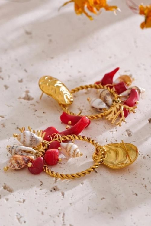 Statement Seashell Beaded Hoop Earrings for Statement Seashell Beaded Hoop Earrings