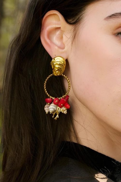 Statement Seashell Beaded Hoop Earrings for Statement Seashell Beaded Hoop Earrings