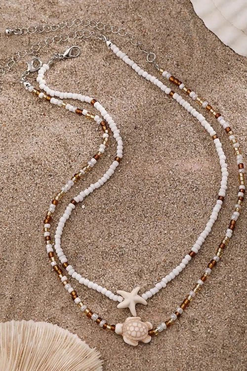Statement Starfish Turtle Beaded Two Pack Necklace Set for Statement Starfish Turtle Beaded Two Pack Necklace Set
