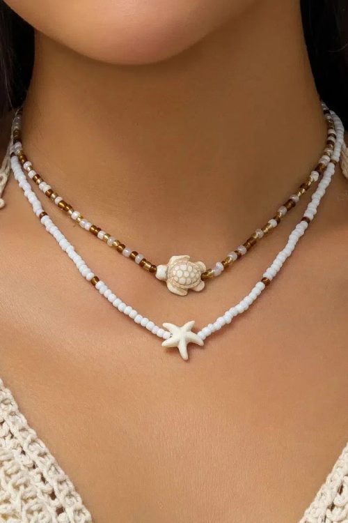 Statement Starfish Turtle Beaded Two Pack Necklace Set for Statement Starfish Turtle Beaded Two Pack Necklace Set