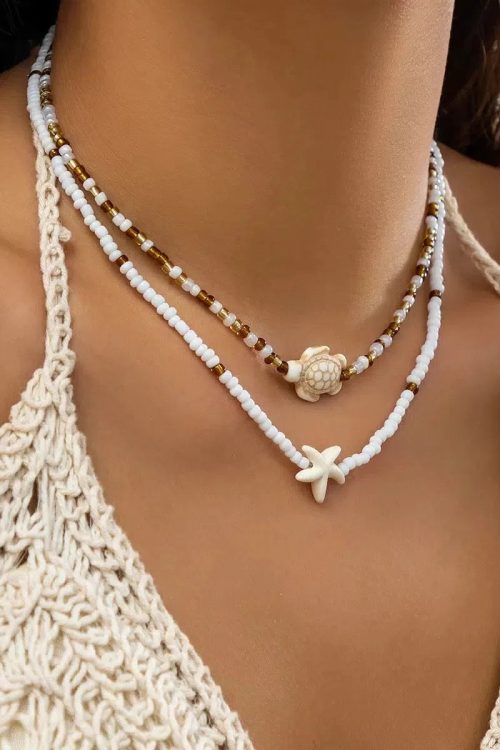 Statement Starfish Turtle Beaded Two Pack Necklace Set for Statement Starfish Turtle Beaded Two Pack Necklace Set