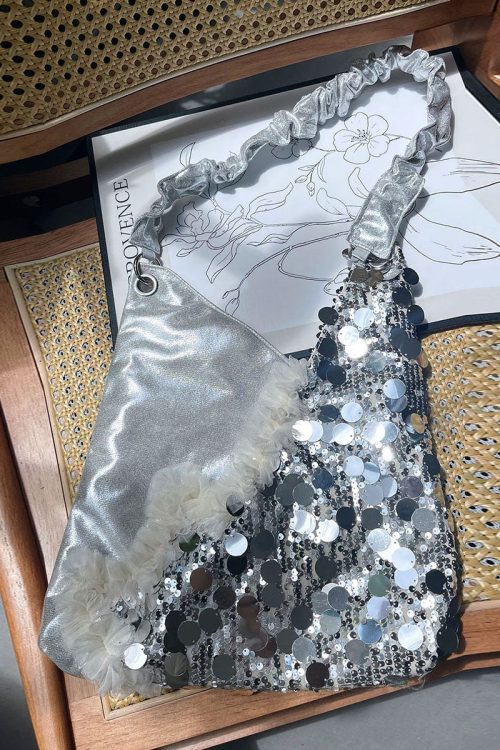 Statement Stylish Silvery Sequins Patchwork Large Shoulder Bags for Statement Stylish Silvery Sequins Patchwork Large Shoulder Bags