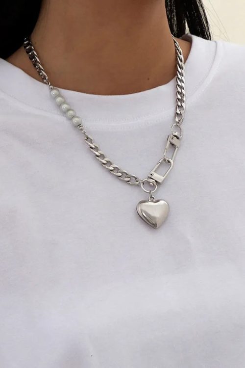 Statement Y2K Heart Chain Beaded Necklace for Statement Y2K Heart Chain Beaded Necklace
