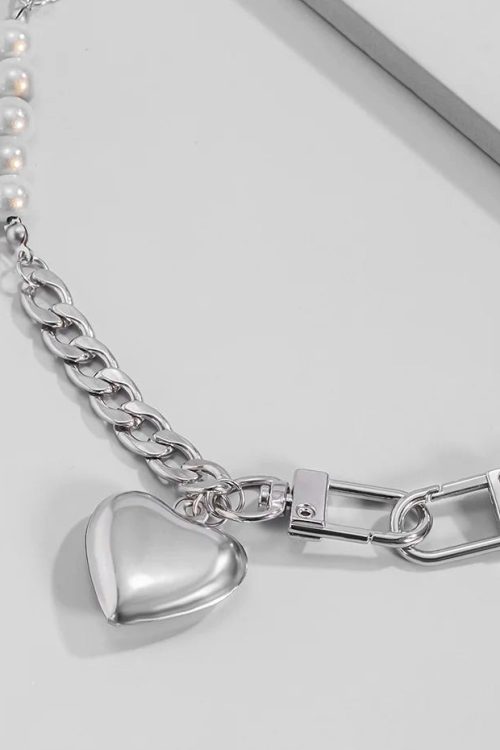 Statement Y2K Heart Chain Beaded Necklace for Statement Y2K Heart Chain Beaded Necklace