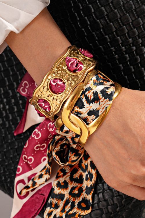 Steel Hollow Fabric Open Bangle for Steel Hollow Fabric Open Bangle