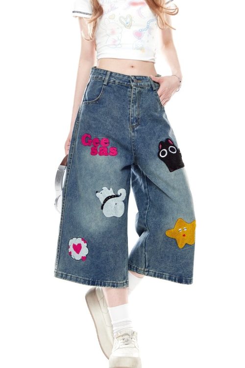 Vintage Embroidered Denim Capri Pants for Vintage Embroidered Denim Capri Pants