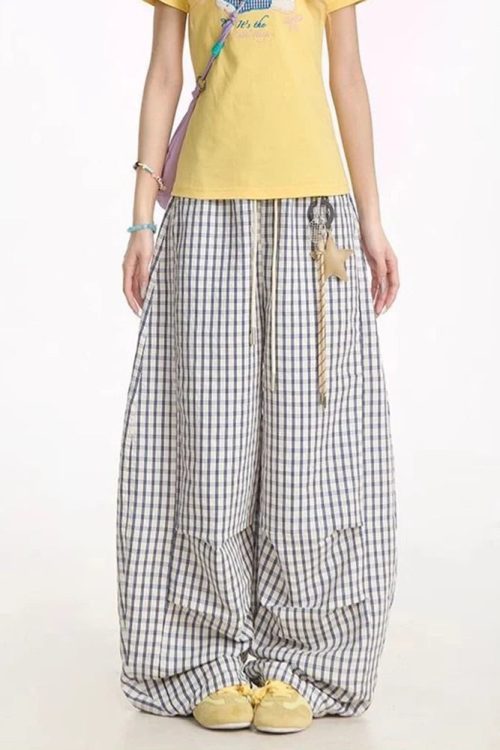 Y2k Plaid Drawstring Pants Outfit Ideas Pants for Y2K Plaid Drawstring Pants outfit ideas