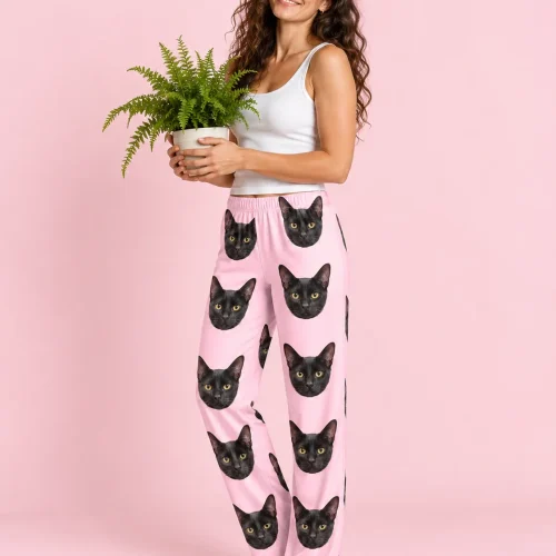 Women's Custom Black Cat Pajama Pants