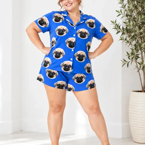 Royal Blue Pajama Set with Your Pet's Face
