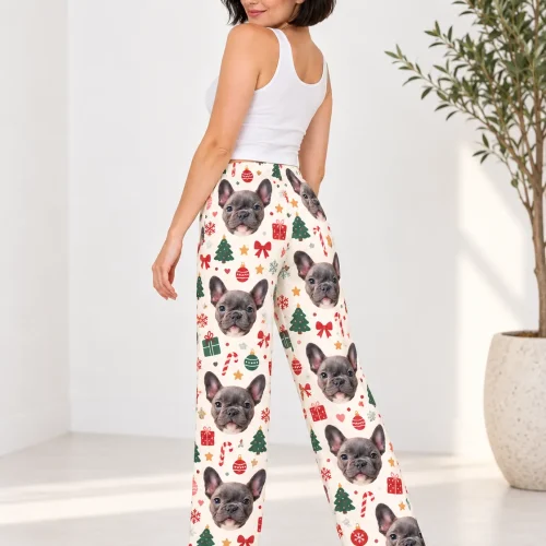 Women's Cream Christmas Pajama Pants with Your Pet's Face