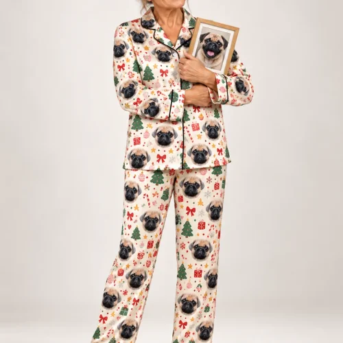 Christmas Cream Pajama Set with Your Pet's Face