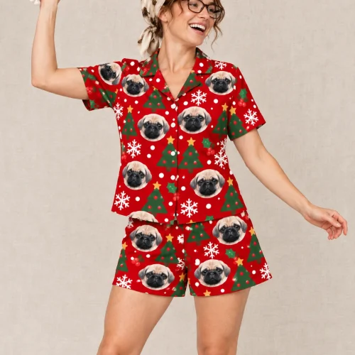 Christmas Pajama Shorts Set with Your Pet's Face