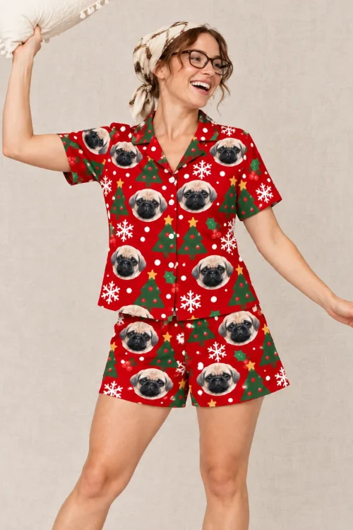 Christmas Pajama Shorts Set with Your Pet's Face
