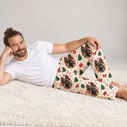 Men's Christmas Cream Pajama Pants with Your Pet's Face