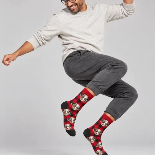 Christmas Socks with Pictures of Your Pet, Red Plaid