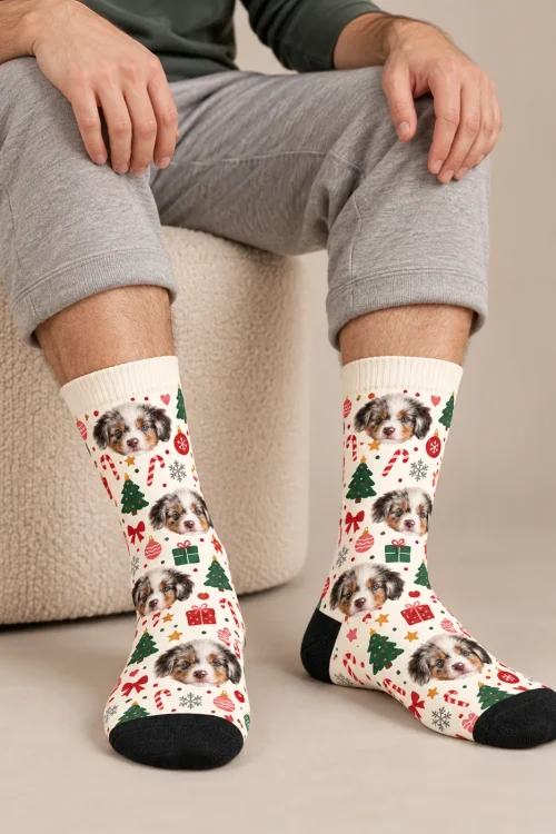Custom Christmas Socks with Your Pet's Face, Christmas Cream