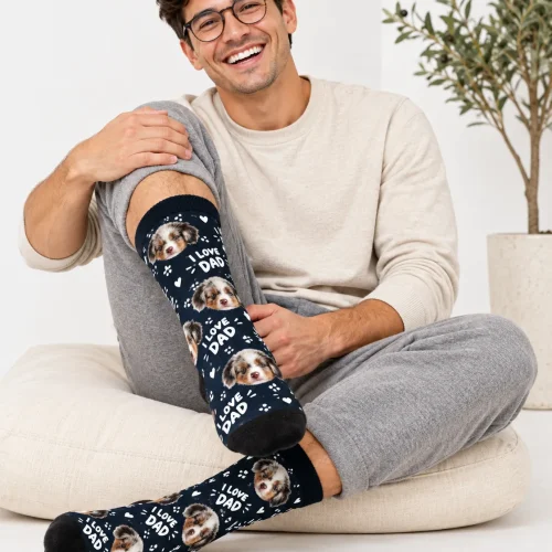 Custom Father's Day Socks with Your Pet, I Love Dad