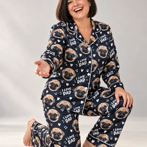 I Love Dad Satin Pajama Set with Your Pet's Face