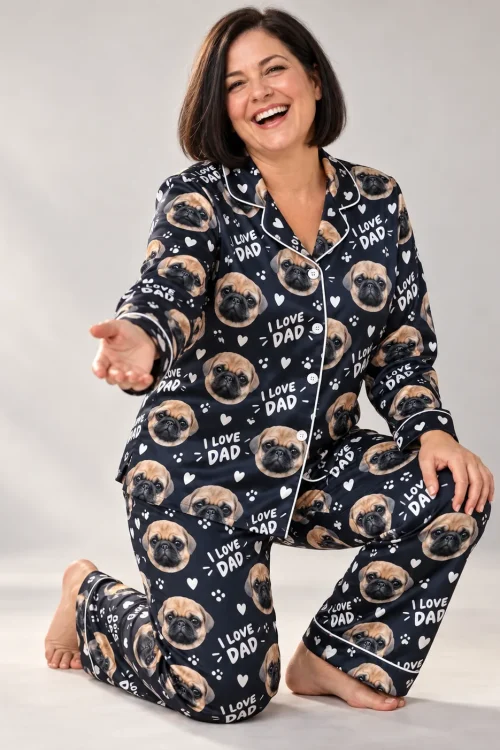 I Love Dad Satin Pajama Set with Your Pet's Face