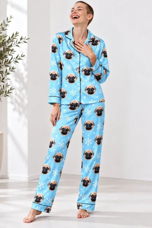 Snowflake Satin Pajama Set with Your Pet's Face