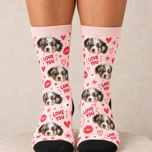 Custom Socks Gift with Your Pet's Face, I Love You