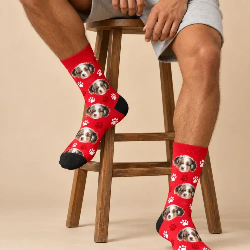 Custom Socks with Multiple Faces, Red Paws