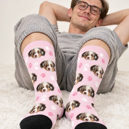 Dog Paw Socks for Humans with Your Pet's Face, Blush Pink Paws