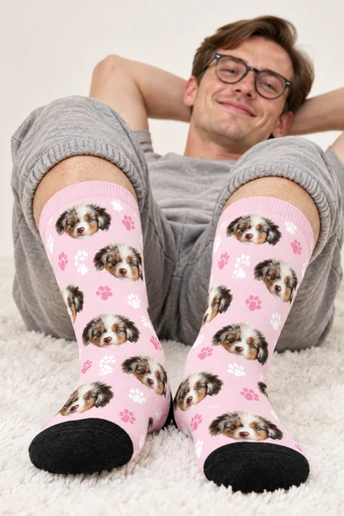 Dog Paw Socks for Humans with Your Pet's Face, Blush Pink Paws