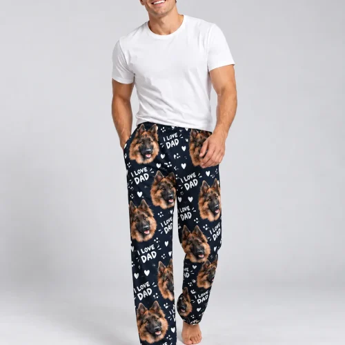 Men's I Love Dad Pajama Pants with Your Pet's Face