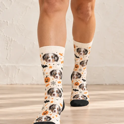 Funny Dog Socks with Your Pet's Face, Halloween Cream