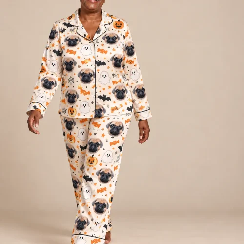 Halloween Cream Pajama Set with Your Pet's Face