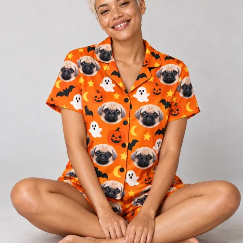 Halloween Pajama Shorts Set with Your Pet's Face