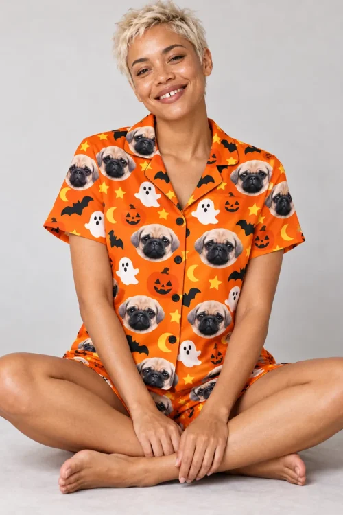 Halloween Pajama Shorts Set with Your Pet's Face