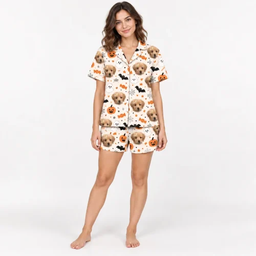 Women's Halloween Pet Face Short Pajama Set