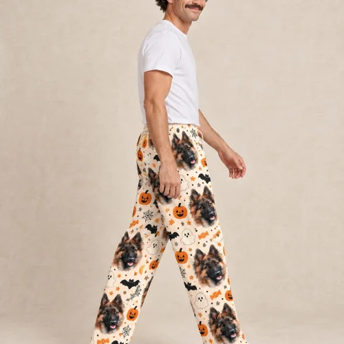 Men's Halloween Cream Pajama Pants with Your Pet's Face