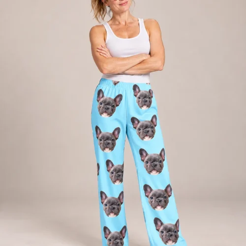 Women's Light Blue Pajama Pants with Your Pet's Face