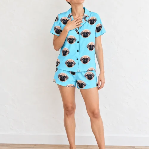 Light Blue Pajama Set with Your Pet's Face