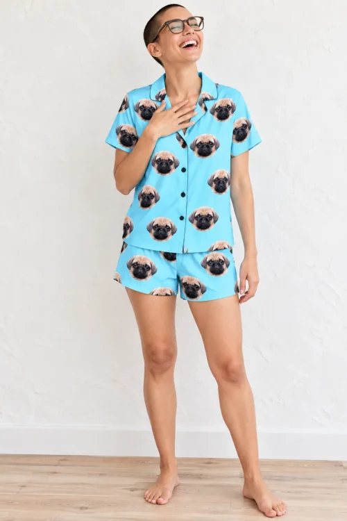 Light Blue Pajama Set with Your Pet's Face