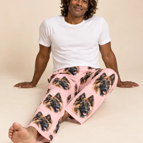 Men's Light Pink Pajama Pants with Your Pet's Face